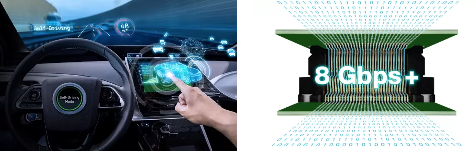 Floating connector MA01 series is also suitable for use in automotive. Uses a two-point contact structure for high contact reliability and supports 8Gbps+ transmission