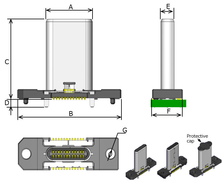 USB Connectors USB TYPE C SLIM PLUG 1PC = 1 PLUG, DX07P024AJ1R1500 - Pack of 40