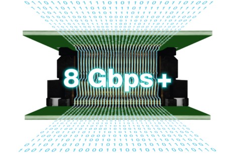 接触信頼性の高い2点接点構造を採用すると共に8Gbps+の伝送に対応